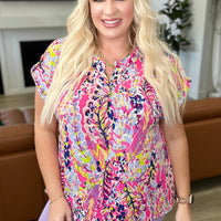 Lizzy Cap Sleeve Top in Pink Abstract Floral