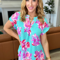 Lizzy Cap Sleeve Top in Hot Pink and Mint Floral