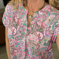 Lizzy Cap Sleeve Top in Pink Multi Paisley
