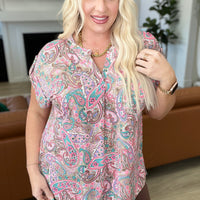 Lizzy Cap Sleeve Top in Pink Multi Paisley