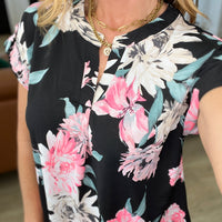 Lizzy Cap Sleeve Top in Black Floral