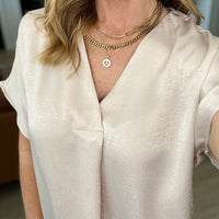 Pleat Front V-Neck Top in Taupe