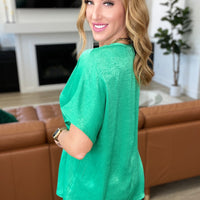 Pleat Front V-Neck Top in Kelly Green