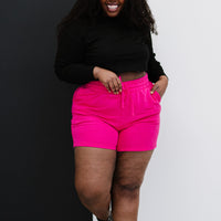 Zenana Just Chillin' Full Size Run Sweat Shorts in Pink