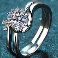 Moissanite Rhodium-Plated Two-Piece Ring Set