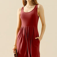 Doublju Full Size Round Neck Ruched Sleeveless Dress with Pockets