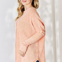 Zenana Oversized Washed Waffle Long Sleeve Top