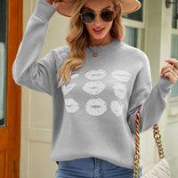 Lip Graphic Slit Dropped Shoulder Sweater