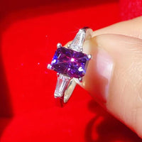 1 Carat Moissanite Platinum-Plated Rectangle Ring in Purple