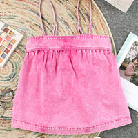 Smocked Adjustable Strap Denim Cami Top