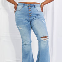 Vibrant MIU Full Size Jess Button Flare Jeans