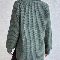 Full Size Turtleneck Rib-Knit Slit Sweater