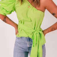 Tied Puff Sleeve One-Shoulder Top