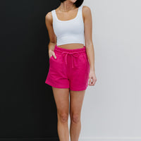Zenana Just Chillin' Full Size Run Sweat Shorts in Pink