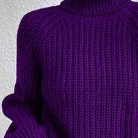 Full Size Turtleneck Rib-Knit Slit Sweater