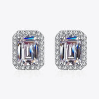 1 Carat Moissanite Rhodium-Plated Square Stud Earrings