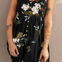 Printed Scoop Neck Sleeveless Buttoned Magic Dress