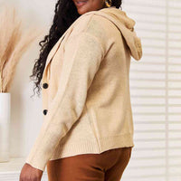 Woven Right Button-Down Long Sleeve Hooded Sweater