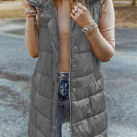 Longline Hooded Sleeveless Puffer Vest