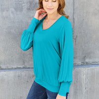 Basic Bae Full Size V-Neck Lantern Sleeve Blouse