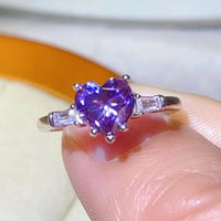 1 Carat Moissanite Heart-Shaped Platinum-Plated Ring in Purple