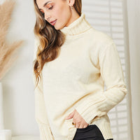 Heimish Full Size Long Sleeve Turtleneck Sweater with Side Slit