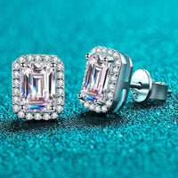 1 Carat Moissanite Rhodium-Plated Square Stud Earrings