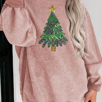 Sequin Christmas Tree Ribbed Drop Shoulder Sweatshirt