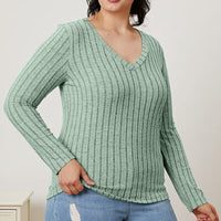 Basic Bae Full Size Ribbed V-Neck Long Sleeve T-Shirt