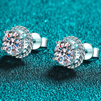 1 Carat Moissanite Rhodium-Plated Round Stud Earrings