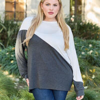 Celeste Design Full Size Contrast Long Sleeve Top