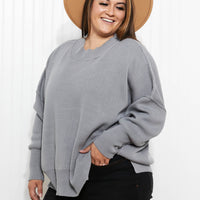 Zenana Comfort Awaits Full Size Slouchy Side Slit Sweater