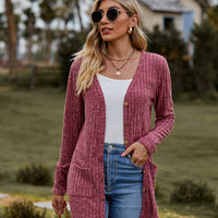 Ribbed Button-UP Cardigan with Pockets