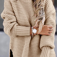 Round Neck Slit Sweater