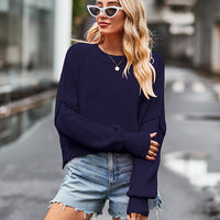 Dropped Shoulder Round Neck Long Sleeve Knit Top