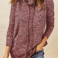 Heathered Drawstring Mock Neck Sweatshirt