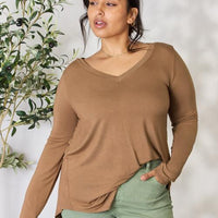 Zenana Full Size Long Sleeve V-Neck Top