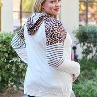 Celeste Design Full Size Leopard Contrast Drawstring Hoodie