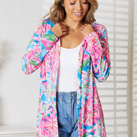 Double Take Floral Open Front Long Sleeve Cardigan