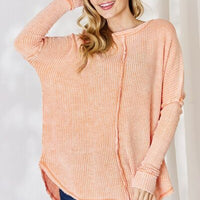 Zenana Oversized Washed Waffle Long Sleeve Top