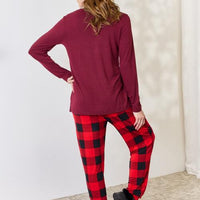 Zenana Full Size Plaid Round Neck Top and Pants Pajama Set