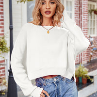 Dropped Shoulder Round Neck Long Sleeve Knit Top