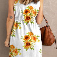 Sunflower Print Button Down Sleeveless Dress