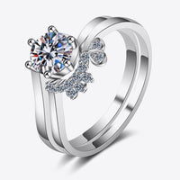 Moissanite Rhodium-Plated Two-Piece Ring Set