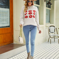 Lip Graphic Slit Dropped Shoulder Sweater