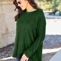 Basic Bae Full Size Ribbed Round Neck Long Sleeve Knit Top