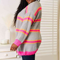 Woven Right Ribbed Long Sleeve Cardigan