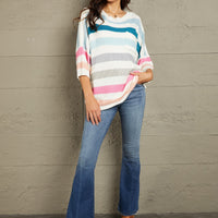 Woven Right Striped Round Neck Sweater with Breast Pocket