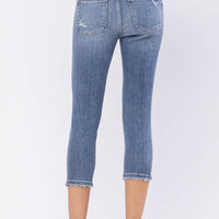 Judy Blue Wren Full Size Distressed Mid-Rise Denim Capri
