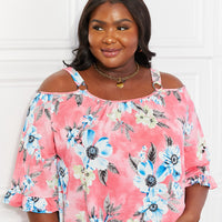 Sew In Love Full Size Fresh Take  Floral Cold-Shoulder Top